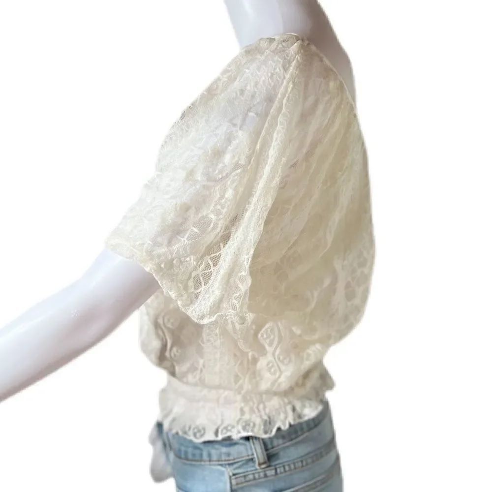 Cream Lace Smocked Waist Top